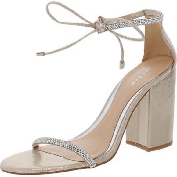 Copper Key Shoes - Copper Key champagne rhinestone ankle tie block heels size 5